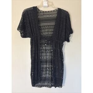 Power Flower Black Open Knit Swim Beach‎ Cover Up Resort Lounge Travel Medium